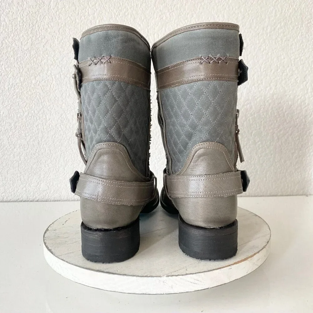 NEW Lane Womens Gray Quilted Mid-Calf Boots With Zipper & Buckle Accents Size 10